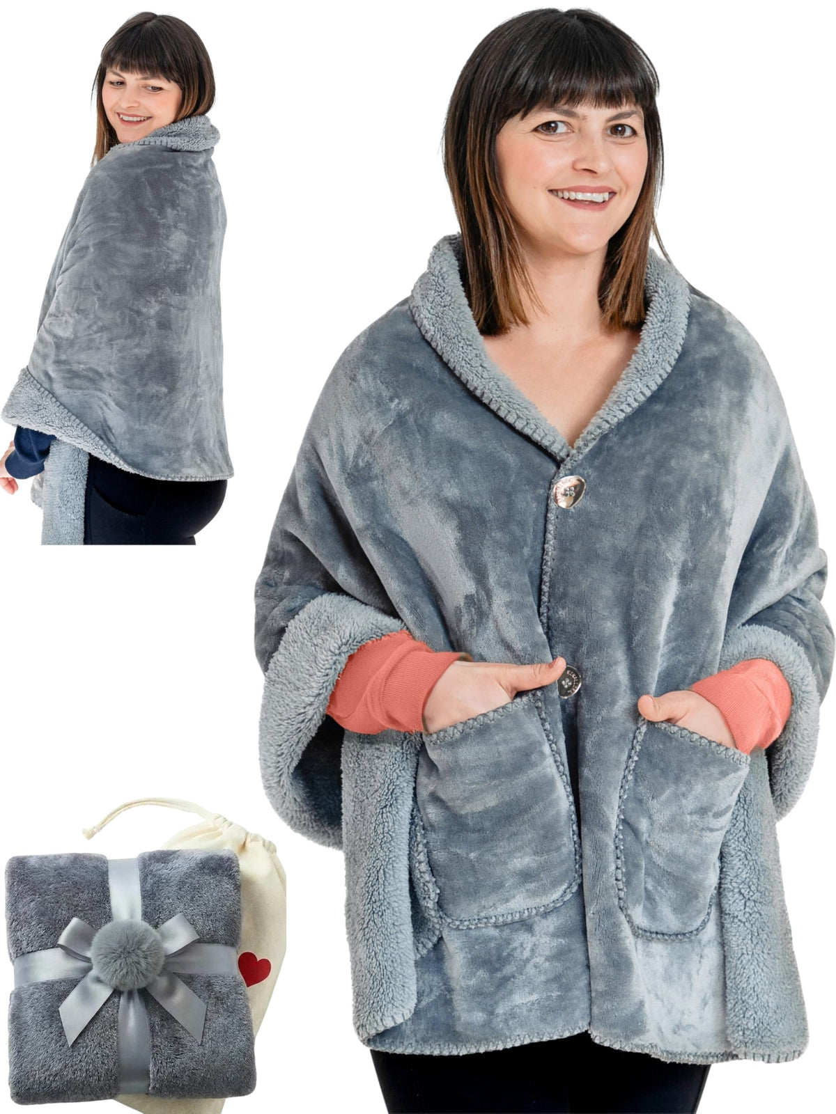 EzrAllora premium double-layer poncho back-drape provides warm, comfortable coverage.