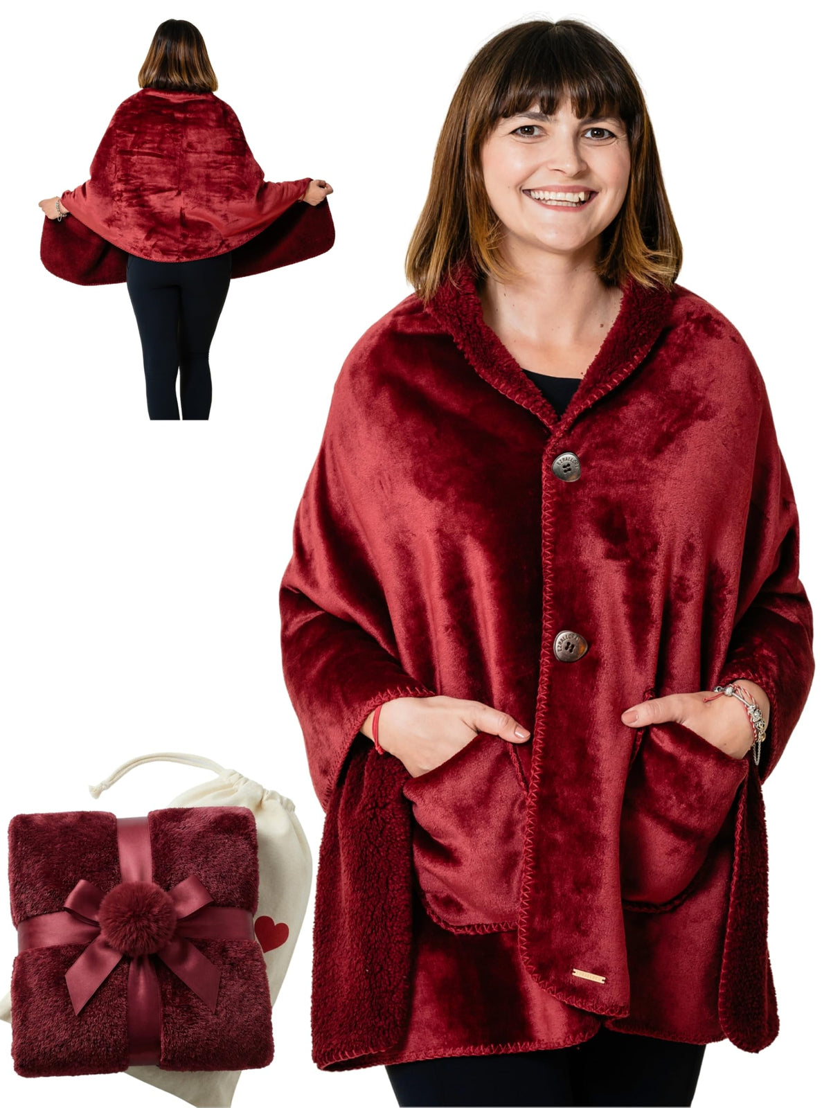 EzrAllora premium double-layer wearable blanket, front view, cozy warmth for chilly evenings.