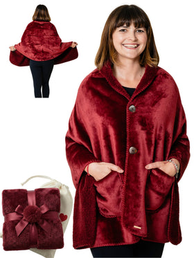 EzrAllora premium double-layer wearable blanket, front view, cozy warmth for chilly evenings.