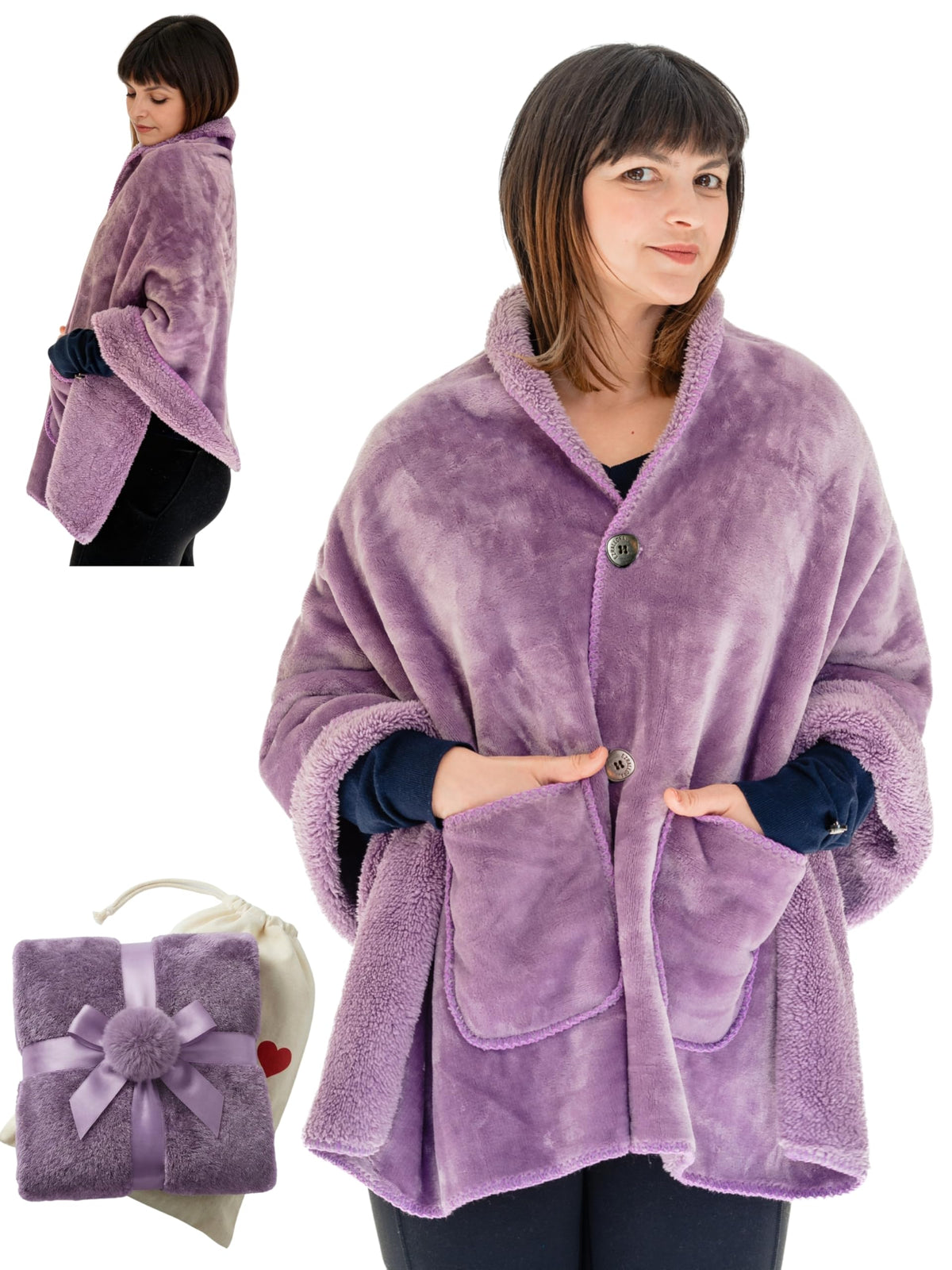 EzrAllora premium wearable blanket with pockets, front view showing cozy warmth