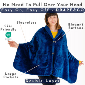 EzrAllora poncho draped over shoulders for secure, hands-free comfort