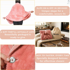 EzrAllora sleeveless wearable blanket shown on couch while reading