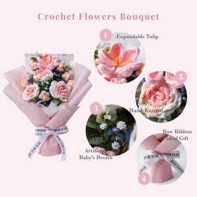 EZsenses crochet bouquet with gift bag and card, ready-to-gift presentation.