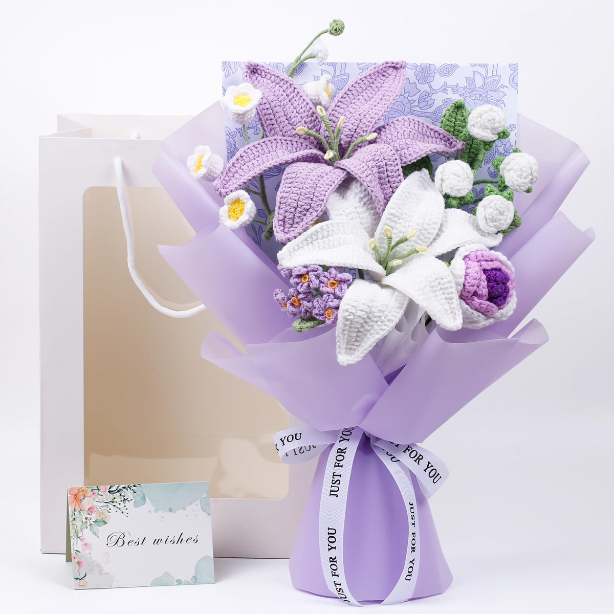 EZsenses crochet lily bouquet close-up—handmade detail for timeless home décor.