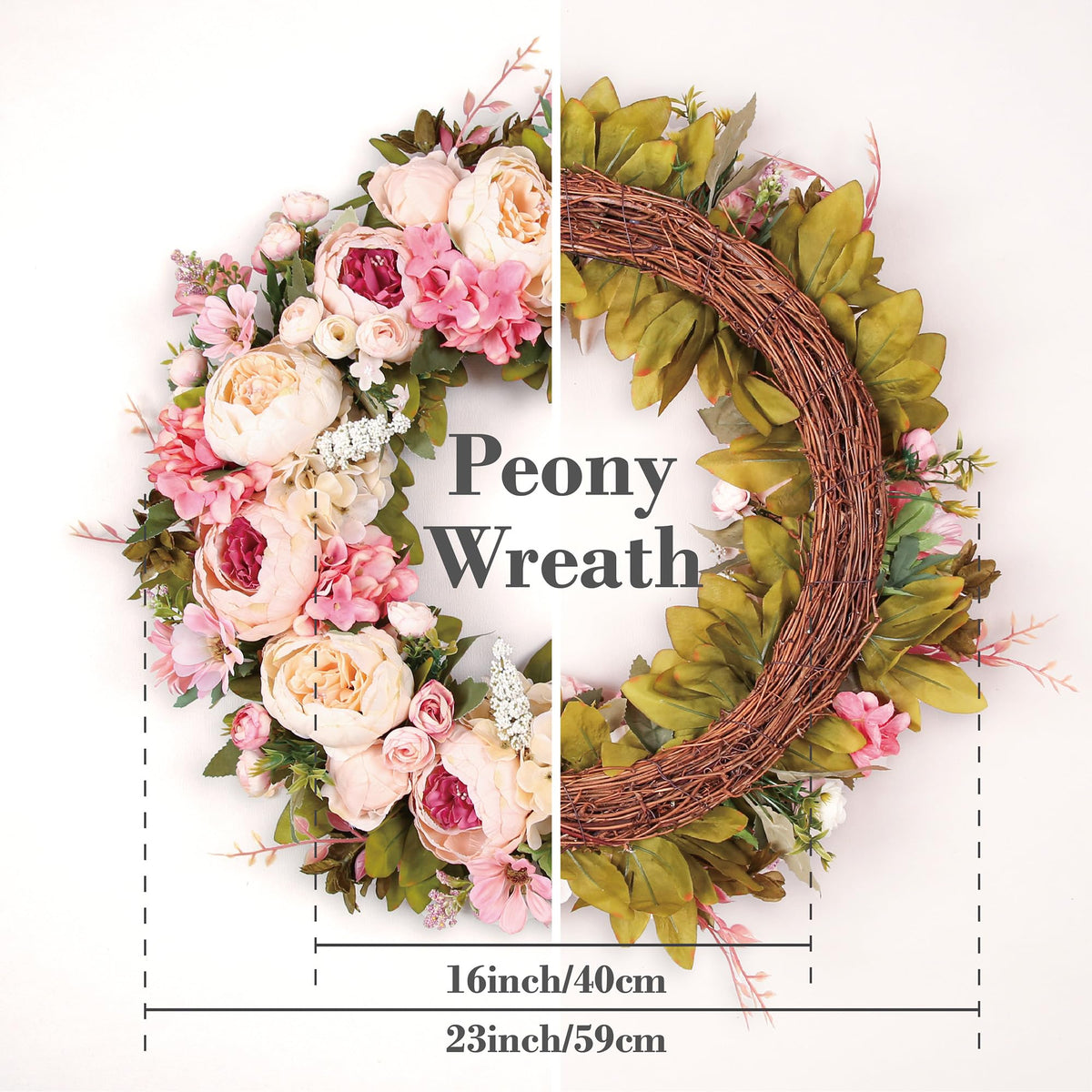 EZsenses Peony Wreath greenery detail enhances a lush indoor accent.