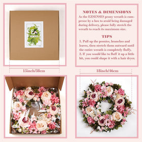 EZsenses Peony Wreath hanging setup demonstrating easy installation