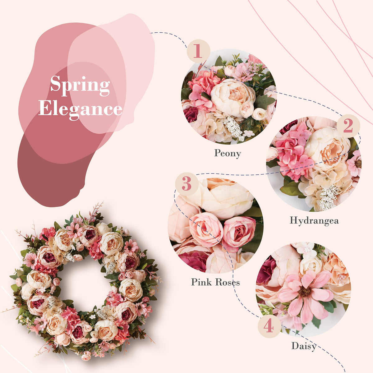 EZsenses Peony Wreath wall decor ideal for entryways.