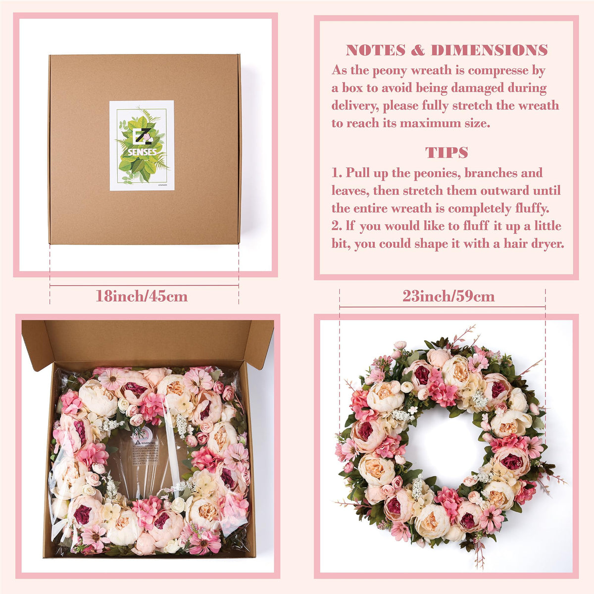EZsenses Peony Wreath wedding setup adds timeless floral charm.