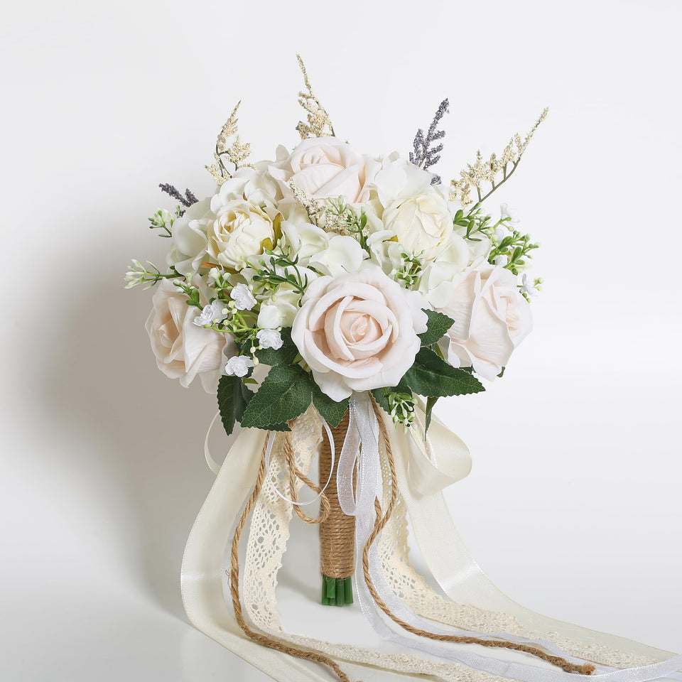EZsenses wedding bouquet with white champagne roses for timeless bridal charm.