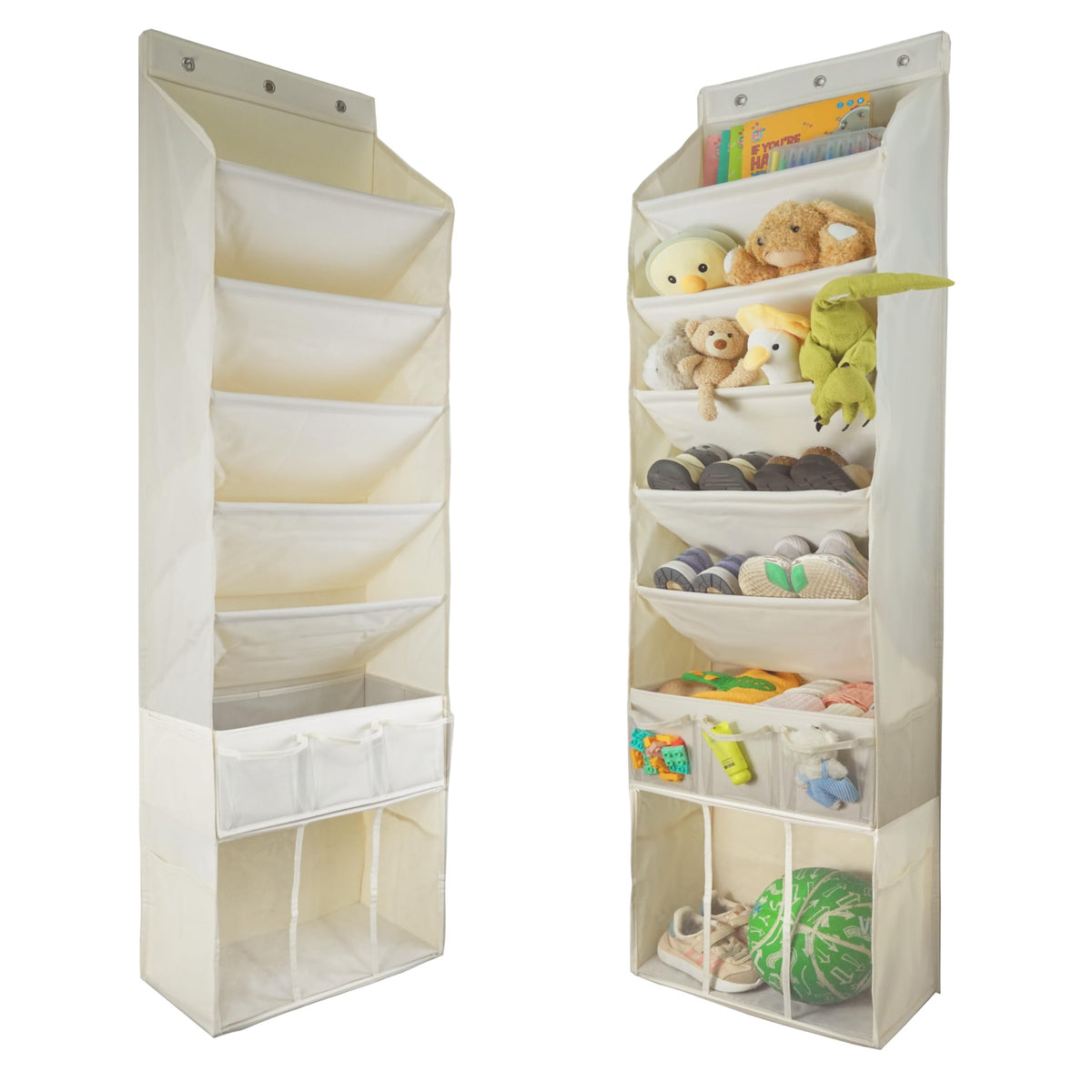 EZVERY 3in1 over-the-door organizer with five slanted compartments for tidy entryway storage.