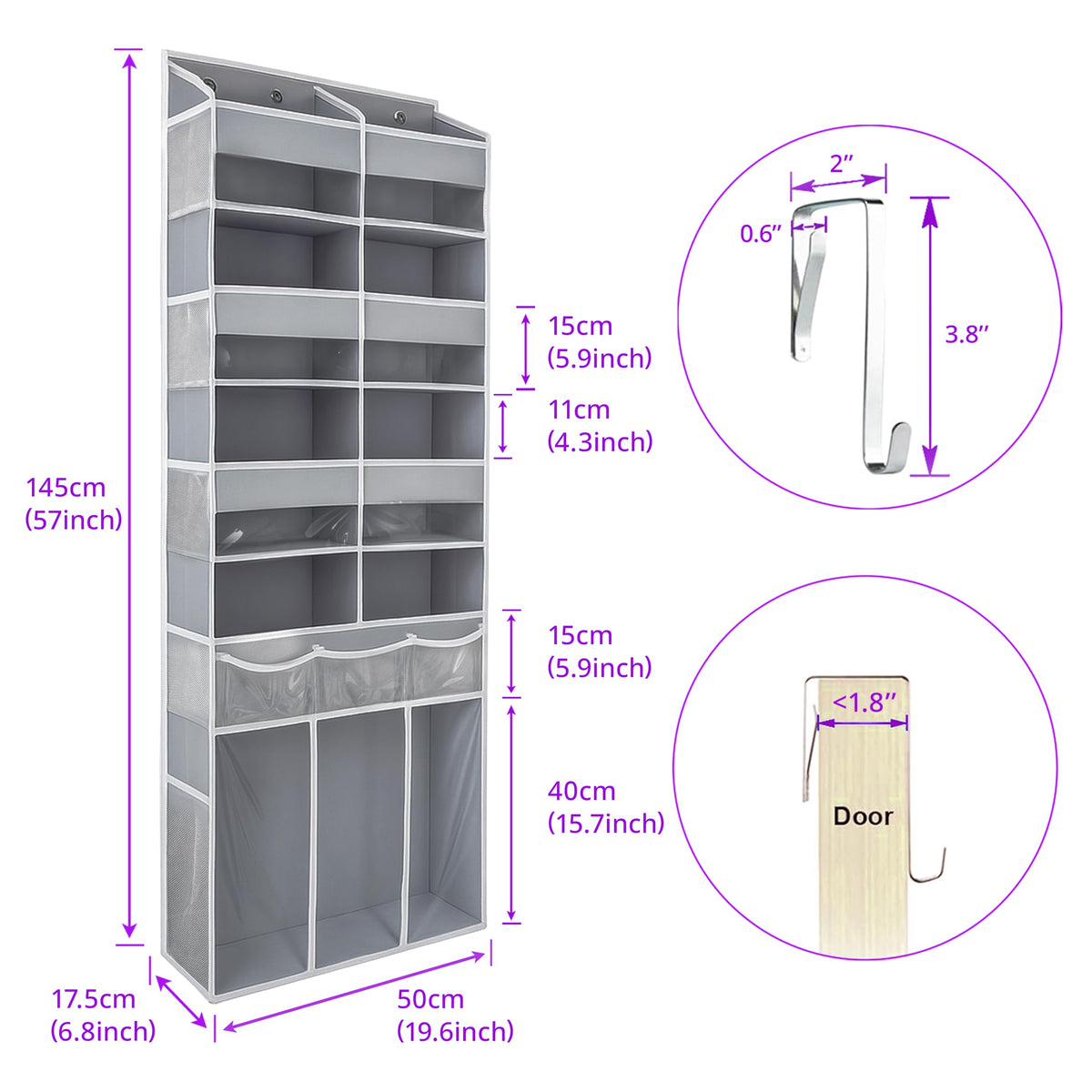 EZVERY heavy-duty metal hooks securely hang over standard doors without tools.