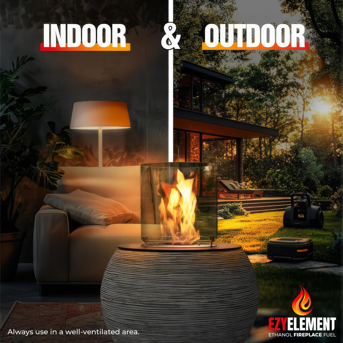 EZYELEMENT bioethanol fuel flame-quality delivers a captivating tabletop flame.
