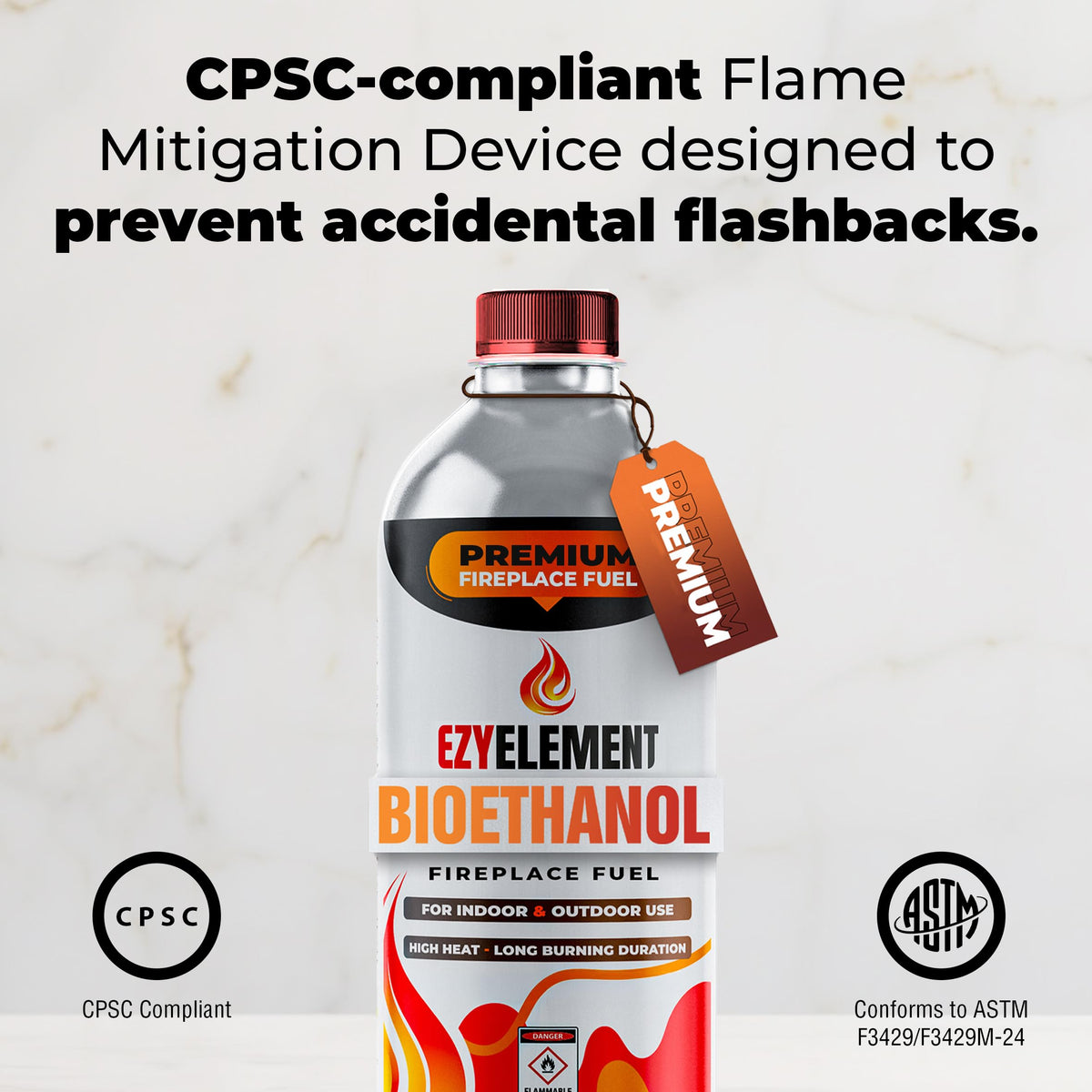 EZYELEMENT bioethanol fuel tabletop-fireplace gives a smooth, steady burn for cozy gatherings.