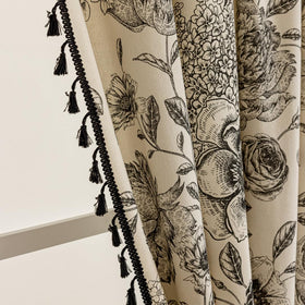 F-CHU Black Floral Farmhouse curtains 84-inch length for light diffusion and privacy