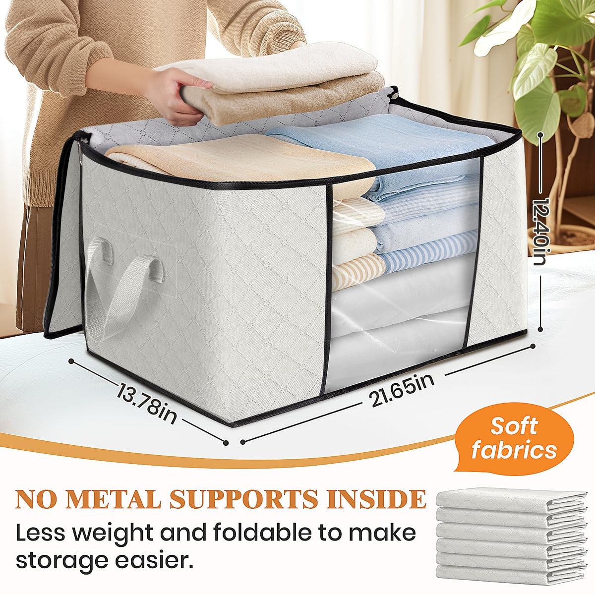 Fab totes foldable fabric blanket storage bag with reinforced handles.