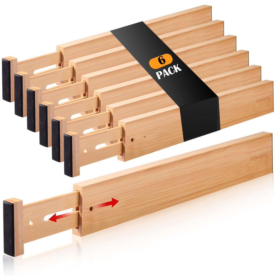 Fabsome bamboo drawer dividers keep clothes neatly organized.