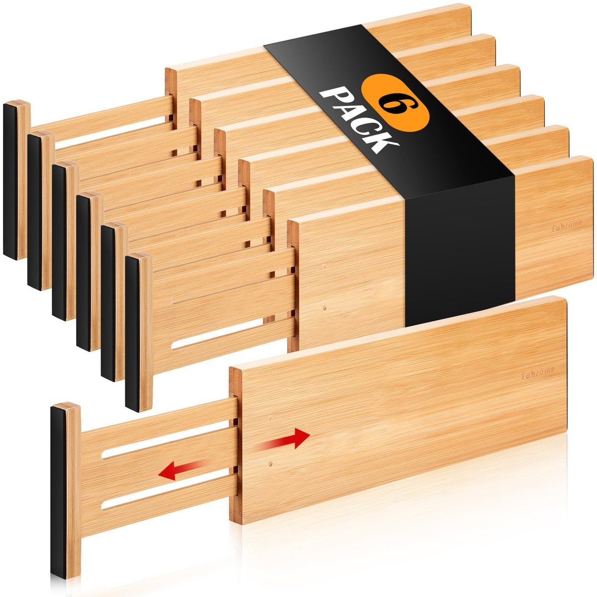 Fabsome bamboo dresser drawer organizers in a six-pack for tidy, space-saving dressers.