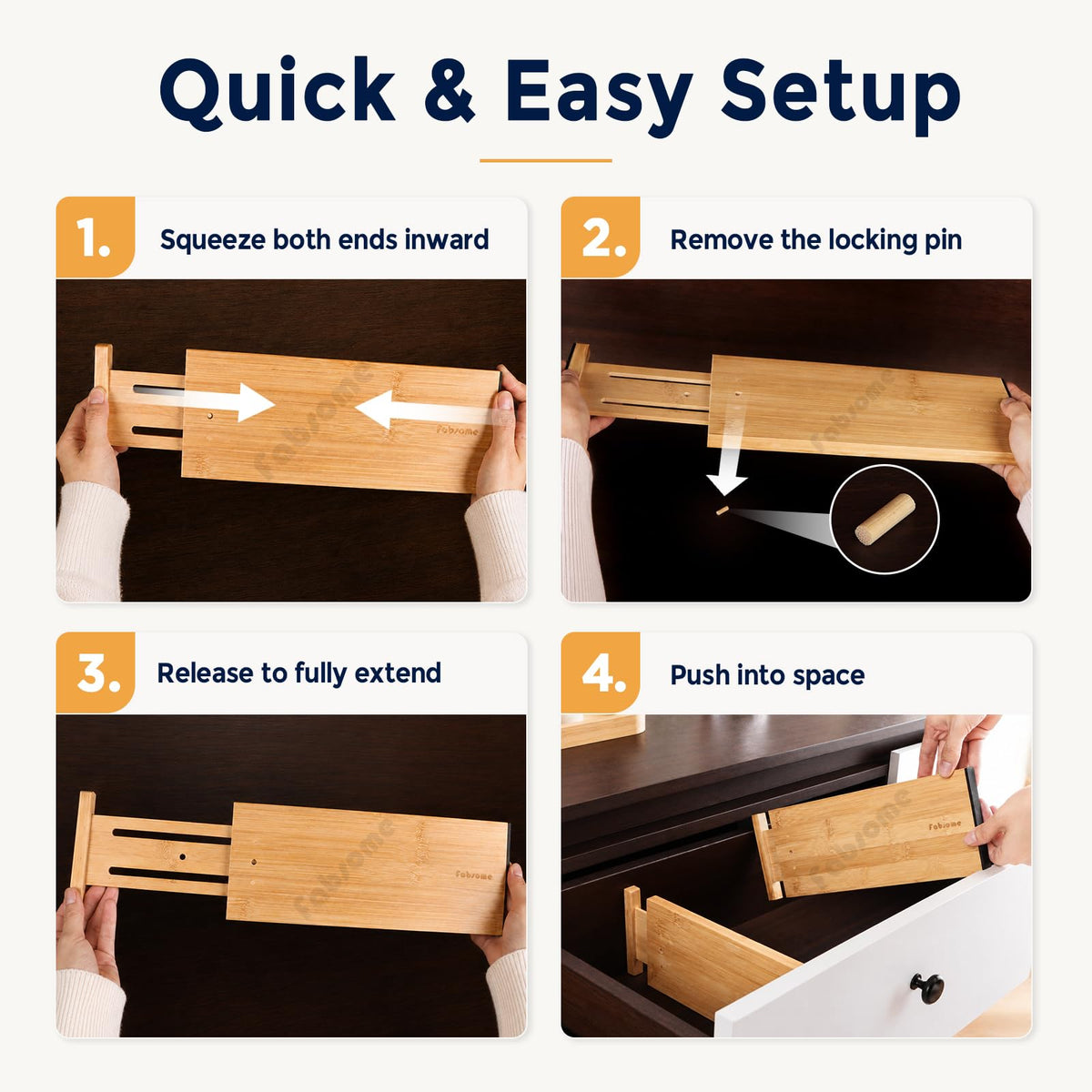 Fabsome soft foam ends protect drawer surfaces during use.
