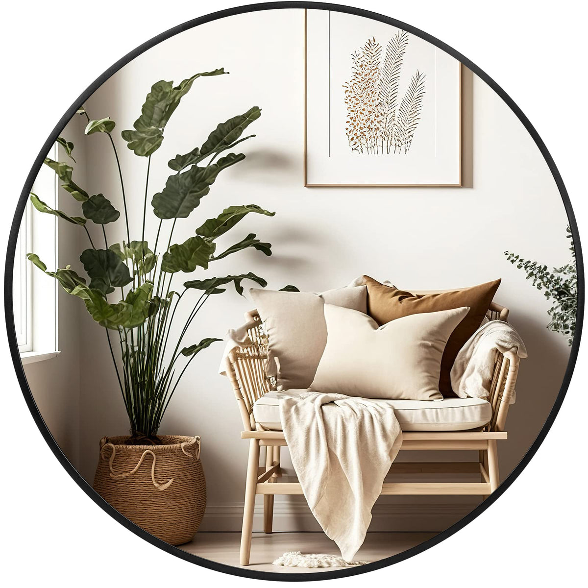 Fabuday black circle mirror 20-inch main view showing clear reflection and modern frame