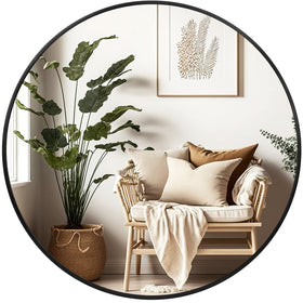 Fabuday black circle mirror 20-inch main view showing clear reflection and modern frame