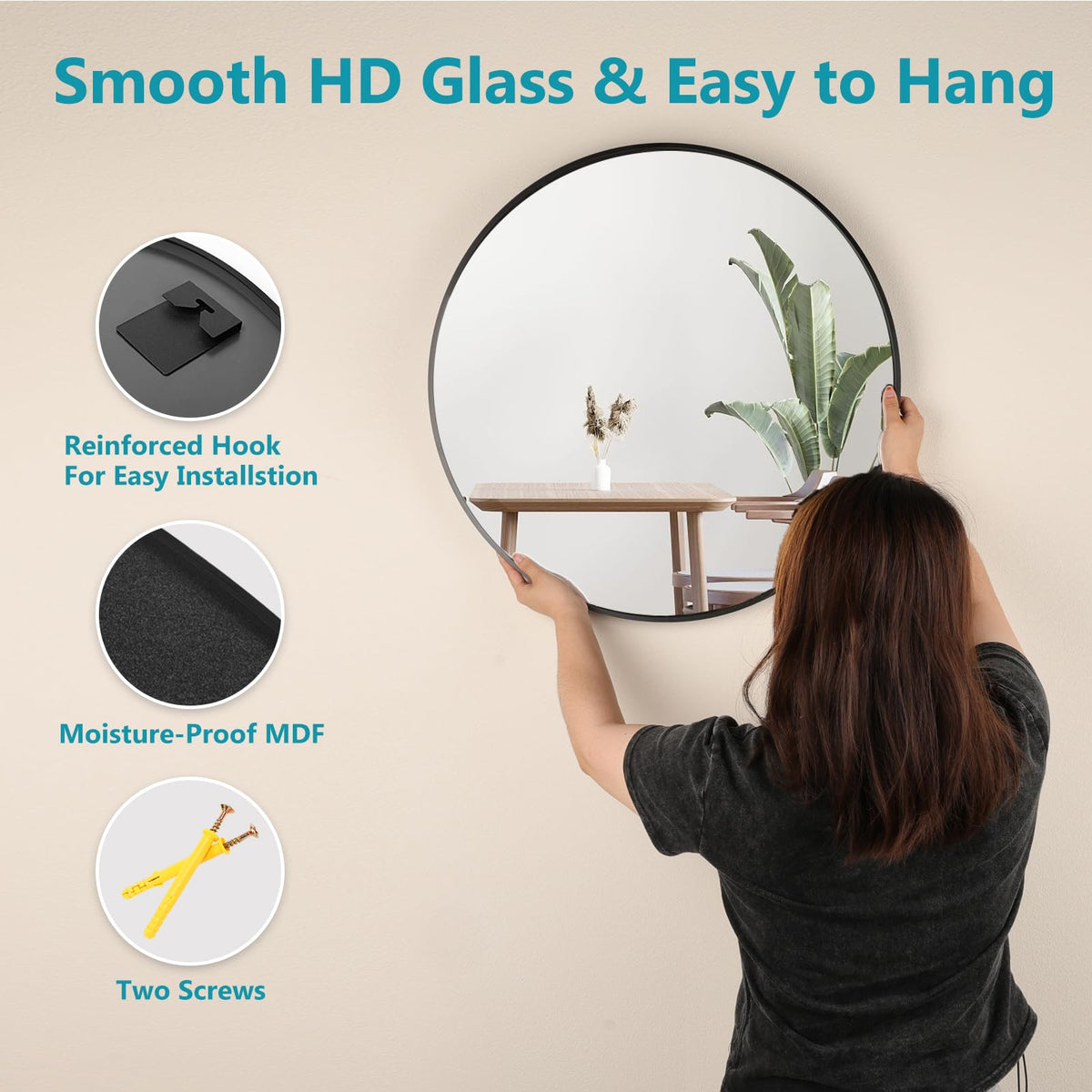 Fabuday circle mirror adds living room ambience and perceived space