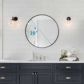 Fabuday matte black frame detail on round mirror for contemporary styling