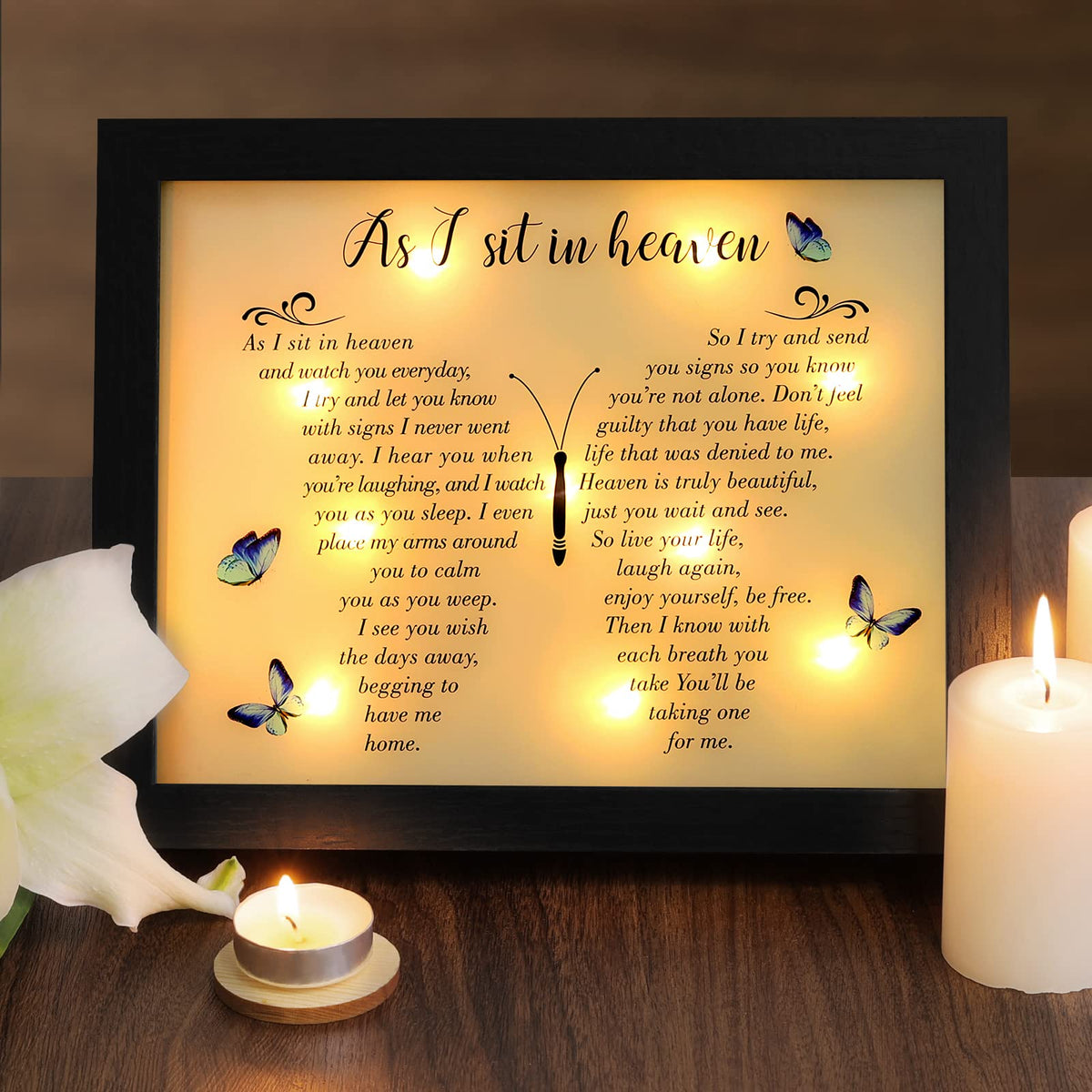 Fabuday memorial LED shadow box front view with warm glow for comforting display