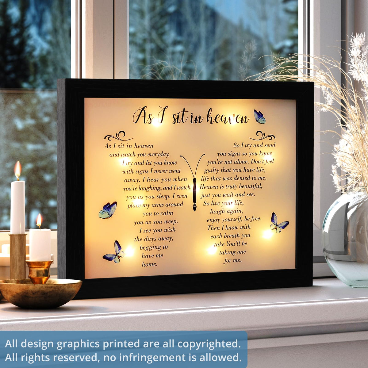 Fabuday memorial LED shadow box lit at night enhances remembrance ambiance