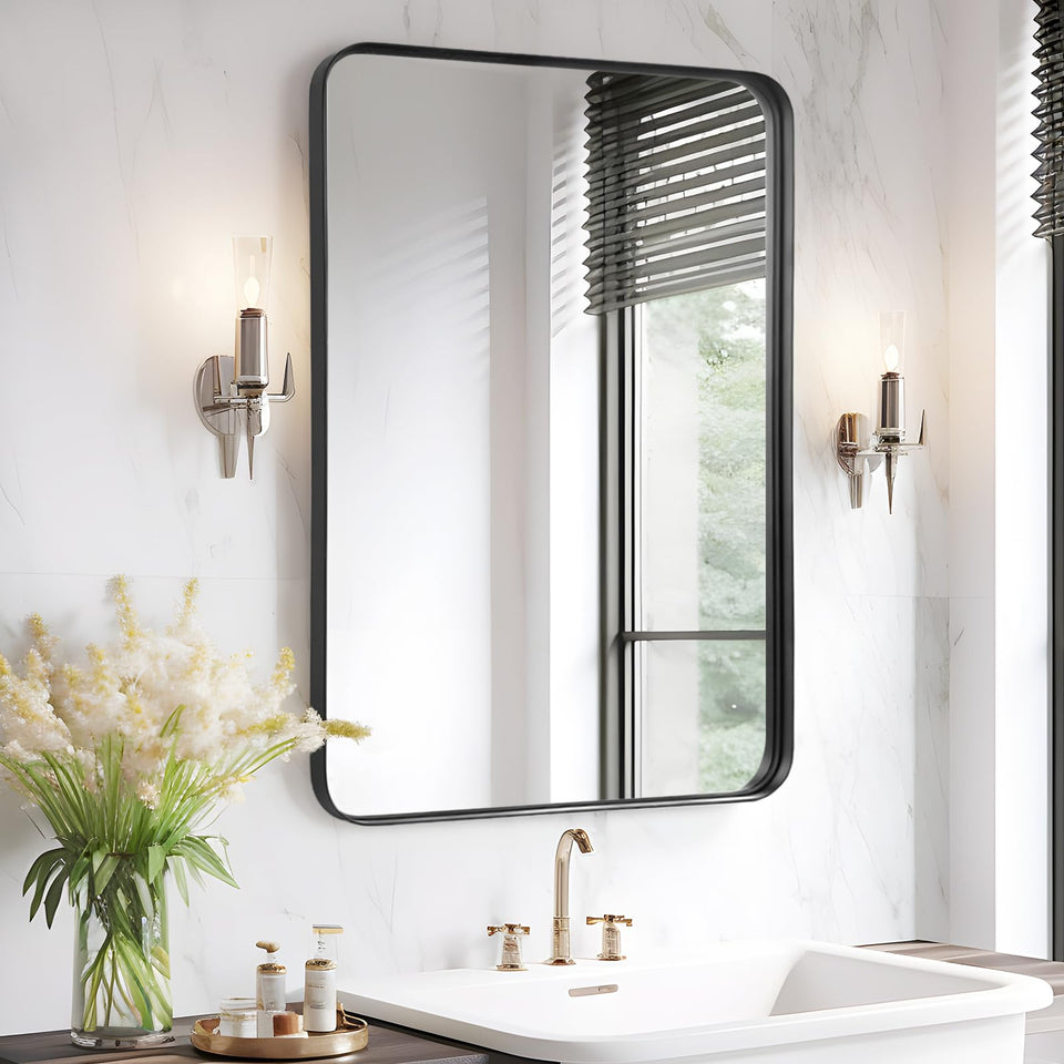 Fabuday mirror over sink with black frame enhances bathroom lighting and clarity