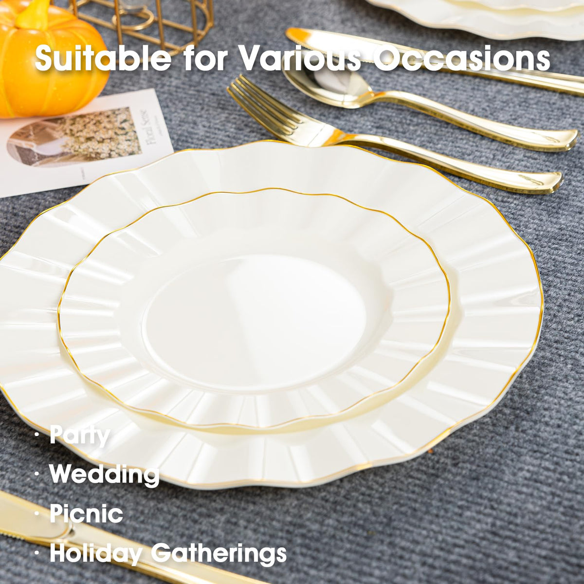 Fabulous Party 10-inch dinner plate shows durable plastic construction for heavy dishes
