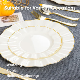 Fabulous Party 10-inch dinner plate shows durable plastic construction for heavy dishes