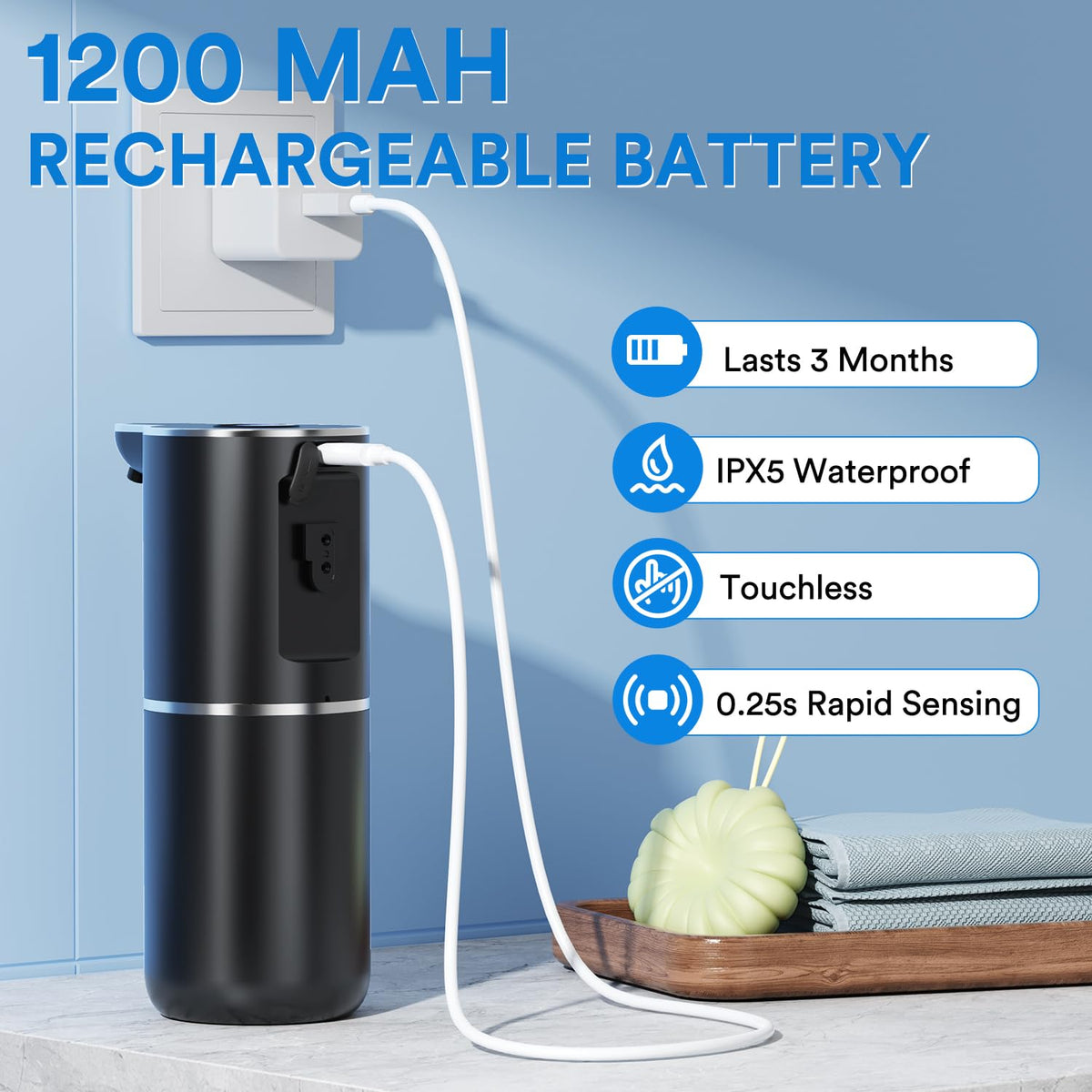 Fachixy 380ml reservoir reduces refills during daily kitchen and bathroom tasks.