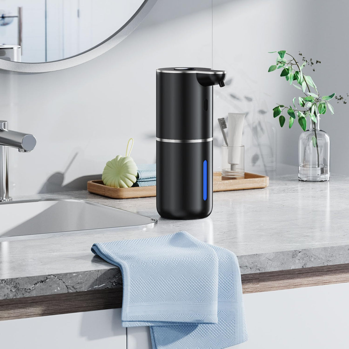 Fachixy modern dispenser blends with bathroom and kitchen decor.