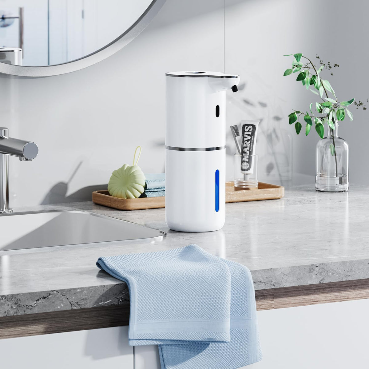 Fachixy sleek, modern dispenser design enhances any sink area.