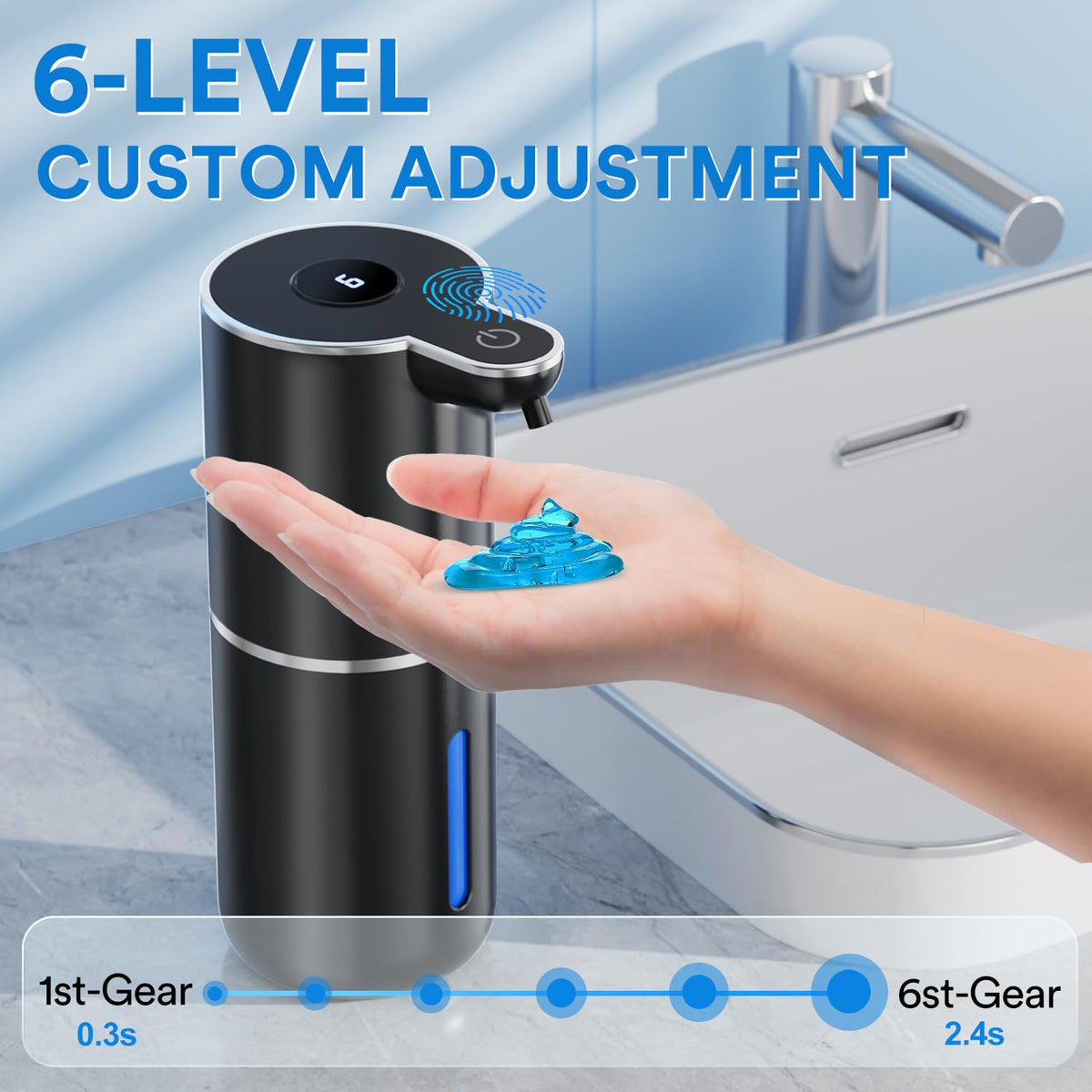 Fachixy rechargeable battery-powered dispenser shows battery level for uninterrupted use.