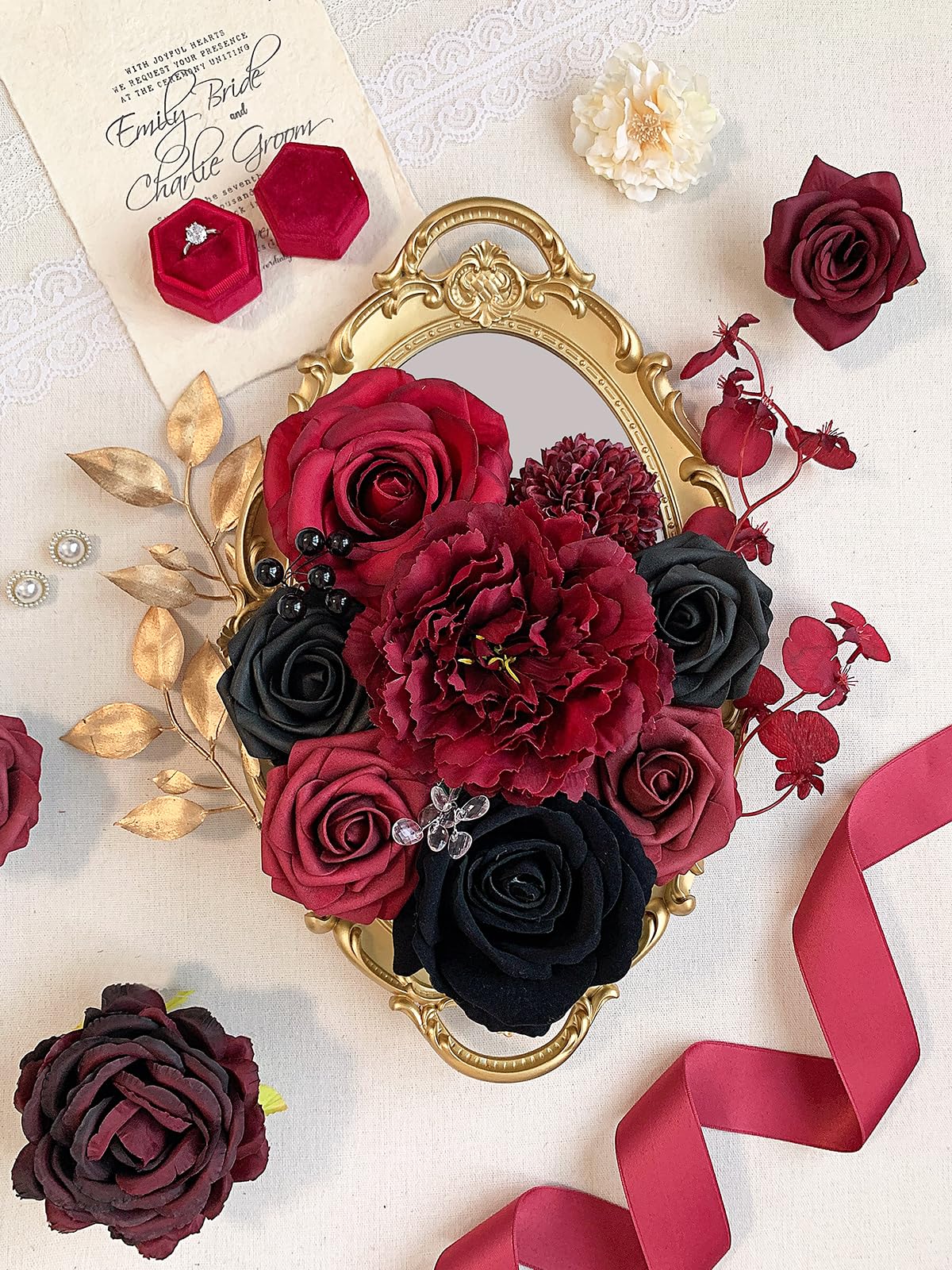 FACINOC burgundy artificial roses for wedding centerpieces and elegant tabletop displays.