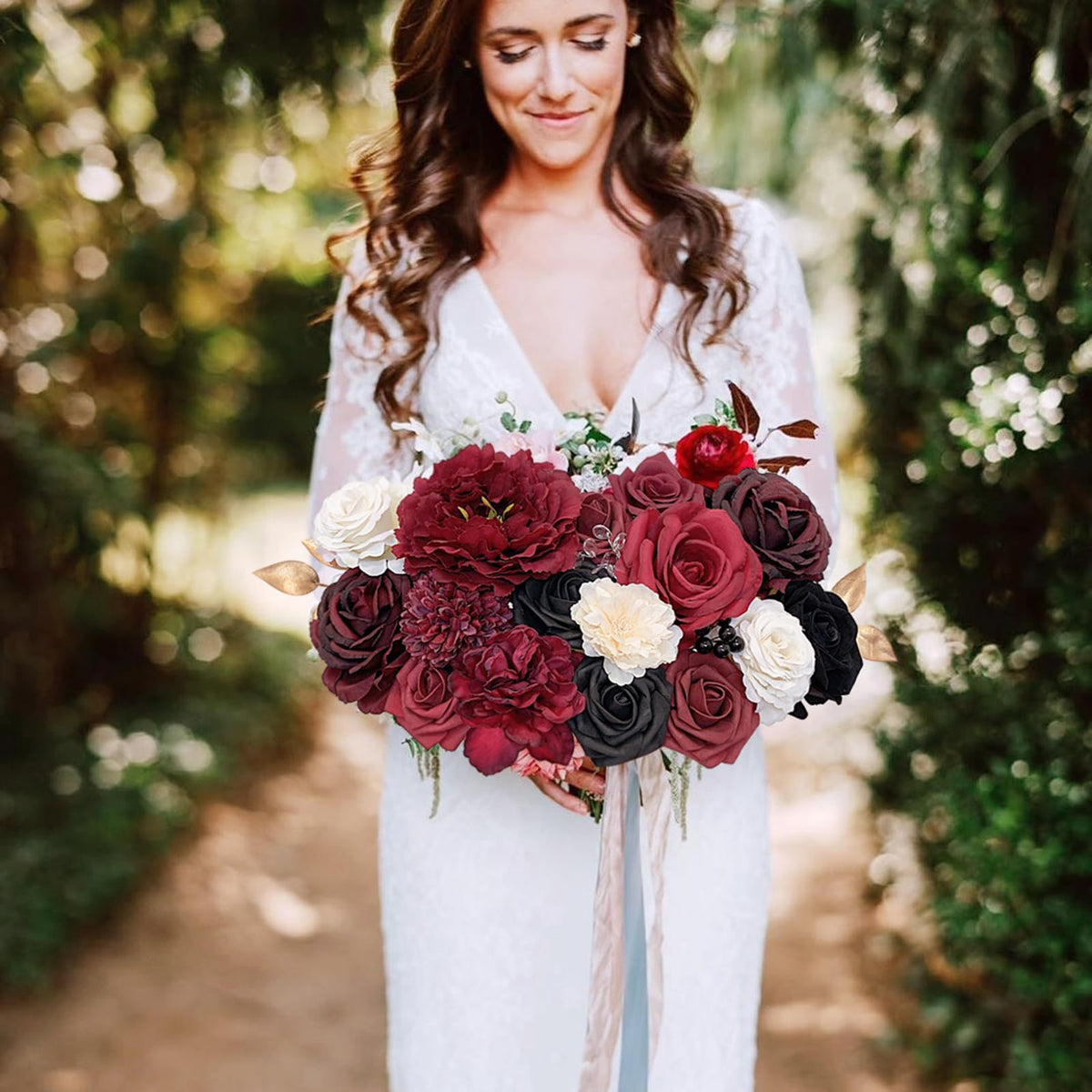 FACINOC artificial burgundy roses for wreaths and garlands for seasonal decor.