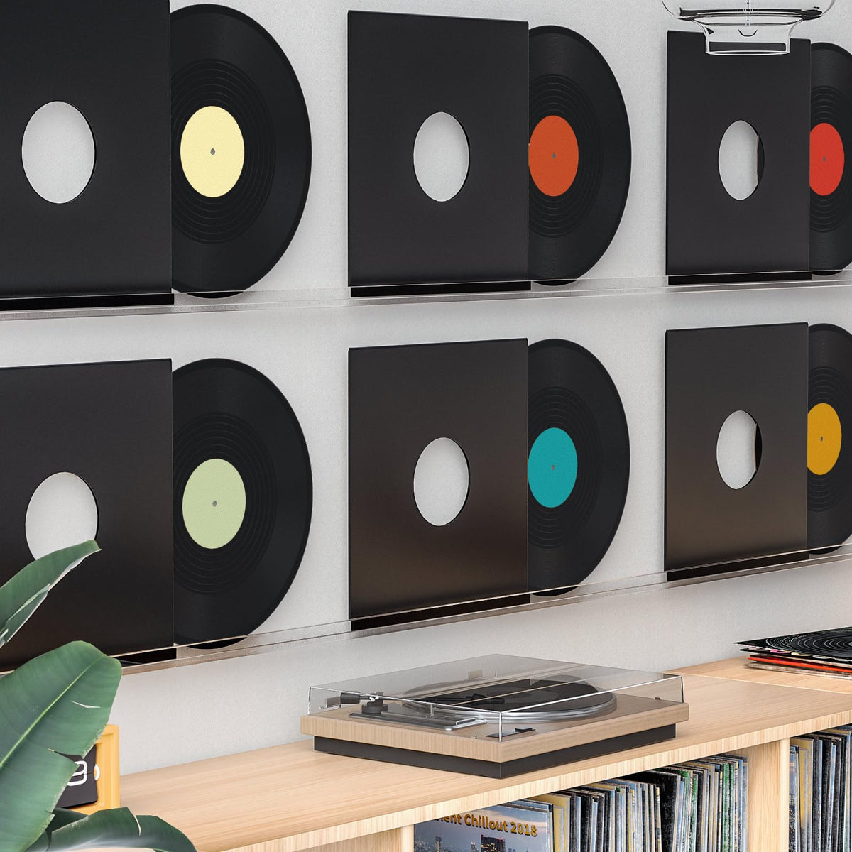 Facmogu blank vinyl record with green center, easy to display on walls or shelves.