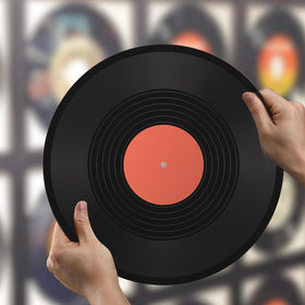 Facmogu blank vinyl record with orange center, ideal for eclectic decor and DIY projects.