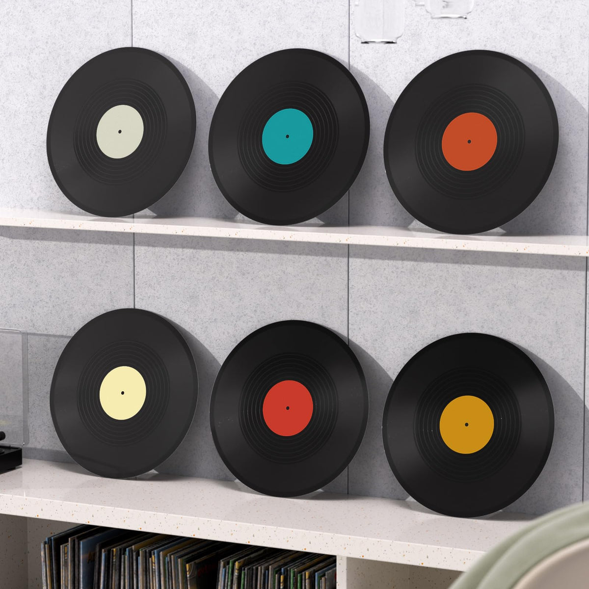 Facmogu blank vinyl record with red center, perfect for creative murals and themed parties.