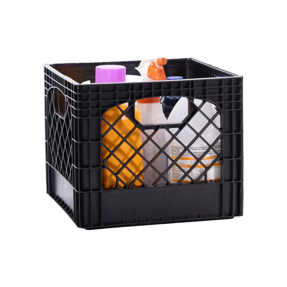 Factory Direct crate in garage organized with tools and toys.