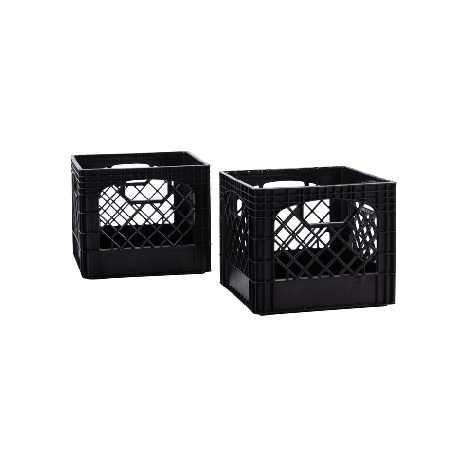 Factory Direct Partners milk crate 16-quart front view, ideal for organized two-pack storage.