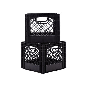 Factory Direct Partners milk crate in garage setup for heavy-duty storage.