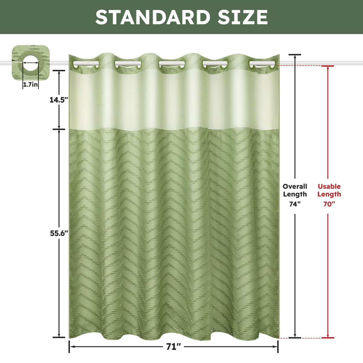 FADOTY 71x74 inch size fits standard showers with style.