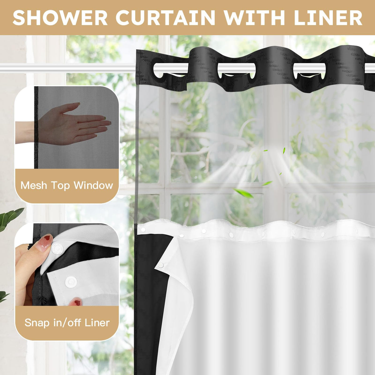 FADOTY snap-in liner details show easy on and off for cleaning.