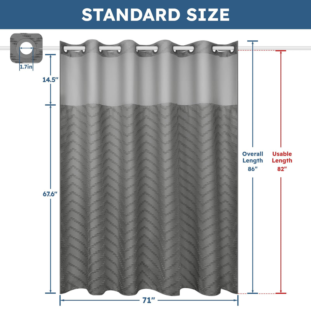 FADOTY extra long 71x86 curtain covers tall showers completely