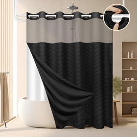 FADOTY no hook curtain with mesh top offers brighter shower space and privacy.