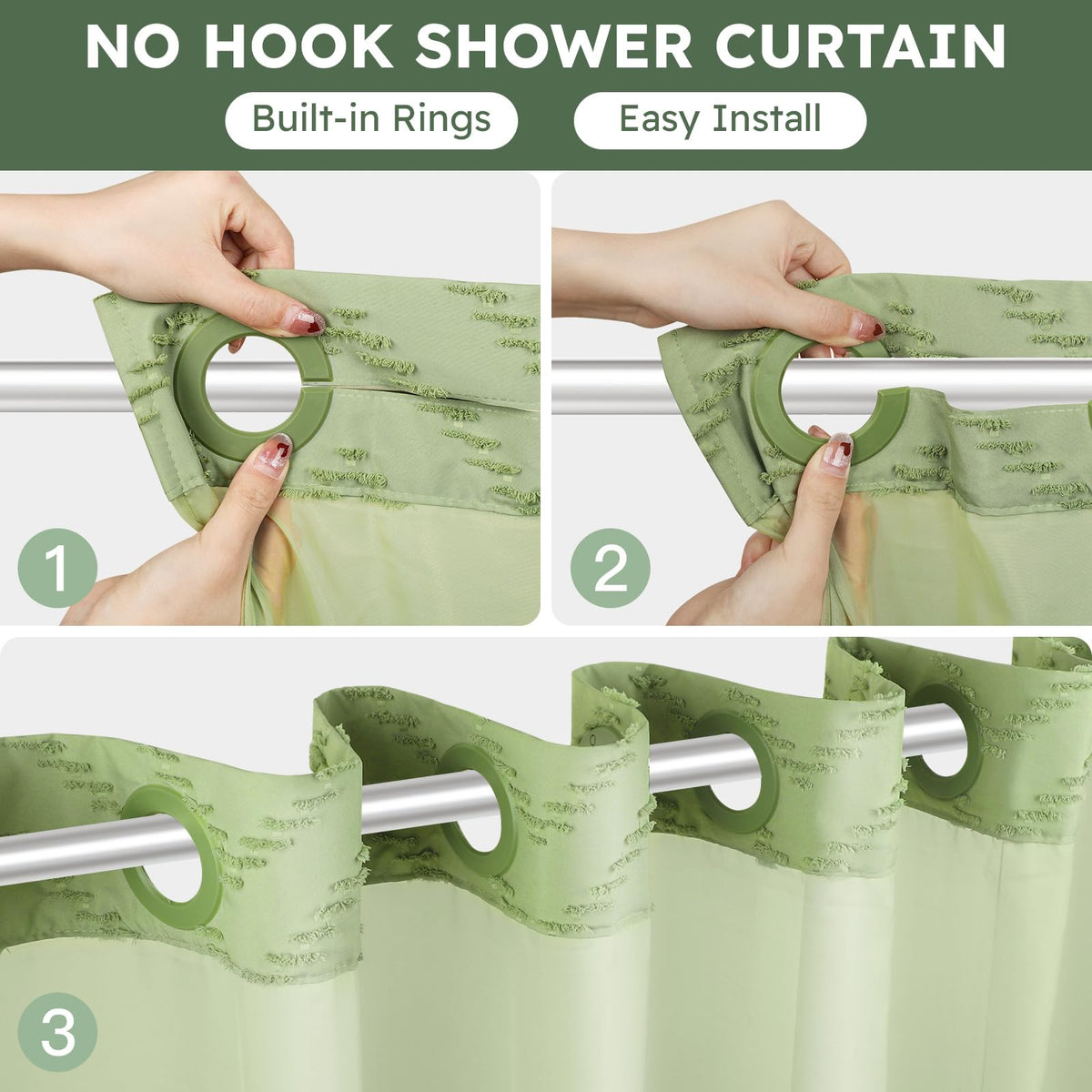 FADOTY sage-green curtain with mesh top lets light in while preserving privacy.