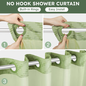 FADOTY sage-green curtain with mesh top lets light in while preserving privacy.