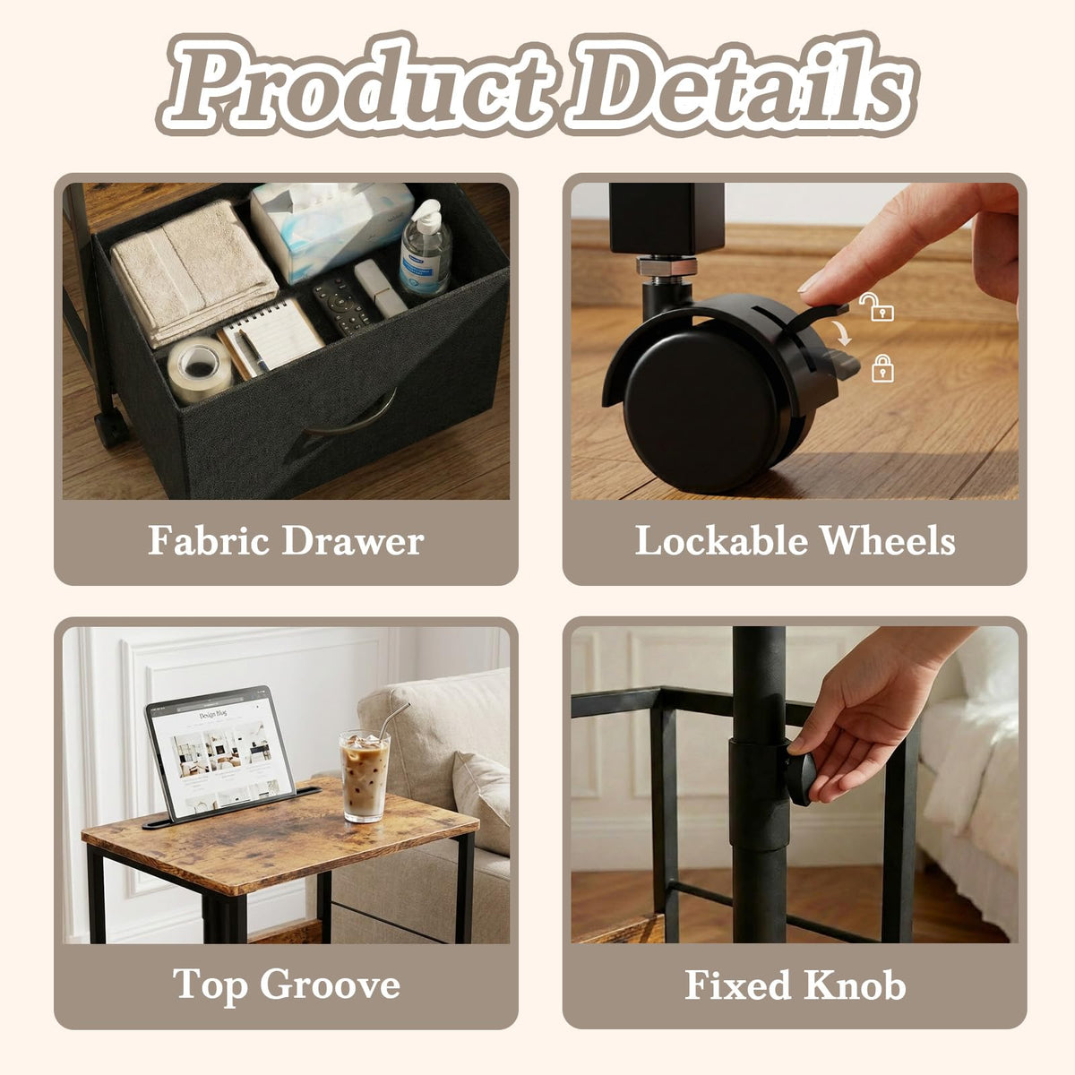 Faesun 360° swivel casters on bedside table support flexible room layouts.